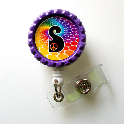 Groovy personalized rainbow  - name badge holder - cute badge reels - id badge holder - id badge reel -  nurse id badge clip