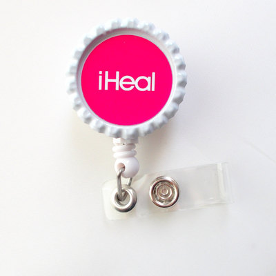 Hot pink iheal  - nurses badge holder - nursing badge reel - name badge holder - nurse id badge clip - ob badge clip