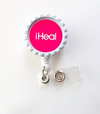 Hot pink iheal  - nurses badge holder - nursing badge reel - name badge holder - nurse id badge clip - ob badge clip