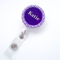 Personalized Purple Polka Dot - Retractable ID Badge Reel - Nurse Badge Holder - Cute ID Badge Reel - Thumbnail 1