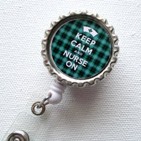 Keep Calm and Nurse On - Tartan Green - Mens ID Badge Holder - Nursing Badge Reel - Nurse ID Badge Clip - Thumbnail 3