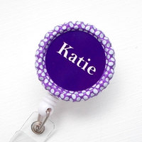 Personalized Purple Polka Dot - Retractable ID Badge Reel - Nurse Badge Holder - Cute ID Badge Reel - Thumbnail 2