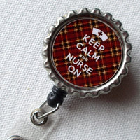 Keep Calm and Nurse On - Brown and Gold Tartan - ID Badge Holder - Badge Reel - Mens Badge Holder - Nurse ID Badge Clip - Thumbnail 2
