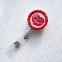 Be Mine - Bottle Cap ID Badge Reel - Cute ID Badge Reel - Name Badge Holder - Pretty Badge Clip - Badges - Teacher Badge Pull - Thumbnail 3