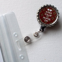 Keep Calm and Nurse On - Brown and Gold Tartan - ID Badge Holder - Badge Reel - Mens Badge Holder - Nurse ID Badge Clip - Thumbnail 3