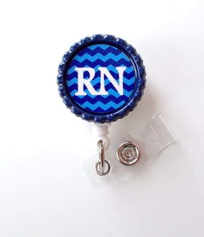 Rn chevron blue and navy - id badge reel - male nurse badge - nursing badge - nurse badge clip - rn badge reel - mens badge reel