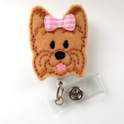 Yorkie - name badge holder - cute badge reels - vet badge - pediatric badge clip  - nursing badge - teacher badge - dog badge