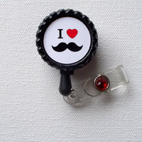 I Love Mustache - ID Badge Holder - Badge Reel - Geeky Badge Holder - Badge Holder for Nurses - Nursing Badge - Thumbnail 2