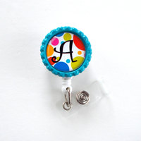 Personalized Polka Dot - USA Badge Holder - Name Badge Holder - Bottle Cap Badge - Nursing Badge - Nurses Badge Holder - Teacher Gift - Thumbnail 1