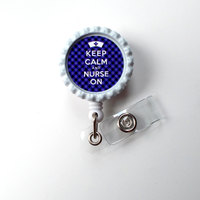 Keep Calm and Nurse On - Tartan Plum  - Retractable ID Badge Holder - Nursing Badge Reel - Nurses Badge Holder - Nurse ID Badge Clip - Thumbnail 2
