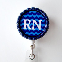 RN Chevron Blue and Navy - ID Badge Reel - Male Nurse Badge - Nursing Badge - Nurse Badge Clip - RN Badge Reel - Mens Badge Reel - Thumbnail 1