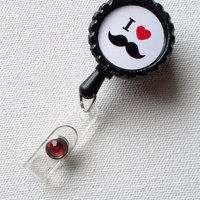 I Love Mustache - ID Badge Holder - Badge Reel - Geeky Badge Holder - Badge Holder for Nurses - Nursing Badge - Thumbnail 3