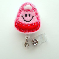 Pink and Red Candy Corn - Name Badge Holder - Cute Badge Reel - Nurse Badge Holder - Nursing Badge Clip - Teacher Badge Reel - RN Badge Clip - Thumbnail 1