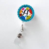 Personalized Polka Dot - USA Badge Holder - Name Badge Holder - Bottle Cap Badge - Nursing Badge - Nurses Badge Holder - Teacher Gift - Thumbnail 2