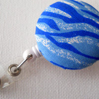 Name Badge Holder - Retractable ID Badge Reel - RN Badge Clip - NICU Badge Holder - Nurse Badge Holder - Blue Zebra - Thumbnail 2