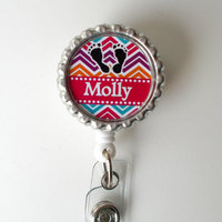 Personalized Chevron Baby Feet  - RN Badge Holder - Nurse Badge Holder - Nursing Badge Holder - NICU Badge - Labor and Delivery  Badge Reel - Thumbnail 5