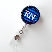 RN Chevron Blue and Navy - ID Badge Reel - Male Nurse Badge - Nursing Badge - Nurse Badge Clip - RN Badge Reel - Mens Badge Reel - Thumbnail 2