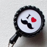 I Love Mustache - ID Badge Holder - Badge Reel - Geeky Badge Holder - Badge Holder for Nurses - Nursing Badge - Thumbnail 4