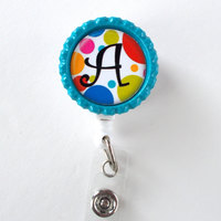 Personalized Polka Dot - USA Badge Holder - Name Badge Holder - Bottle Cap Badge - Nursing Badge - Nurses Badge Holder - Teacher Gift - Thumbnail 3