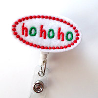 Ho Ho Ho - Retractable ID Felt Badge Holder - Holiday Badge Reel - Nurses Badge Holder - Nurse Badge - Teacher Badge - Thumbnail 3