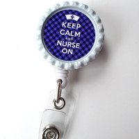 Keep Calm and Nurse On - Tartan Plum  - Retractable ID Badge Holder - Nursing Badge Reel - Nurses Badge Holder - Nurse ID Badge Clip - Thumbnail 4