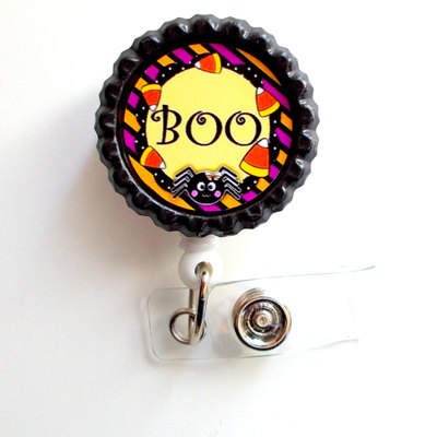 Boo! - name badge holder - id badge reel -  nursing badge - teacher  badge - nurses badge - halloween badge - rn badge - picu  - nurse gift