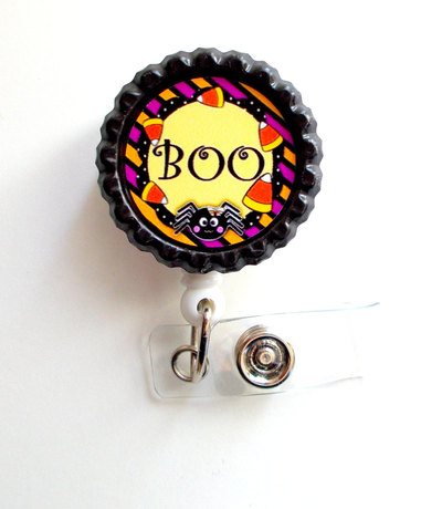 Boo! - name badge holder - id badge reel -  nursing badge - teacher  badge - nurses badge - halloween badge - rn badge - picu  - nurse gift
