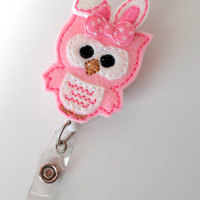 Easter Bunny Owl - Retractable ID Felt Badge Holder - Pediatric Badge Reel - Nurses Badge Holder - Nurse Badge - Teacher Badge - NP Badge - Thumbnail 2