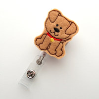 Brown Puppy - Retractable ID Badge Reel - Name Badge Holder - Cute Badge Reel - Nurse Badge Holder - Nursing Badge Clip - Felt Badge - Thumbnail 3