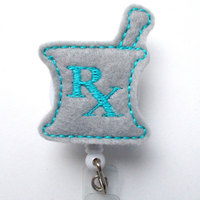 RX Mortar and Pestle Blue and Gray - RX Badge Holder - Pharmacy Badge Clip - Pharmacist Badge Reel - Pharmacist Gift - Pharmacy Assistant ID - Thumbnail 5