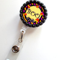 Boo! - Name Badge Holder - ID Badge Reel -  Nursing Badge - Teacher  Badge - Nurses Badge - Halloween Badge - RN Badge - PICU  - Nurse Gift - Thumbnail 1