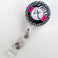 Personalized Initial Pink Zebra - Nurse Badge Holder - Teacher Badge Reel - Name Tag Badge - Nursing Badge - Personalized Badge - Thumbnail 3