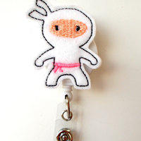Ninja White - Retractable ID Felt Badge Holder - Cute Badge Reel - Nurses Badge Holder - Nurse Badge - Teacher Badge - Thumbnail 3