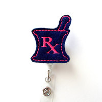 RX Mortar and Pestle Pink and Navy - RX Badge Holder - Pharmacy Badge Clip - Pharmacist Badge Reel - Pharmacist Gift - Pharmacy Assistant - Thumbnail 5