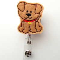 Brown Puppy - Retractable ID Badge Reel - Name Badge Holder - Cute Badge Reel - Nurse Badge Holder - Nursing Badge Clip - Felt Badge - Thumbnail 4