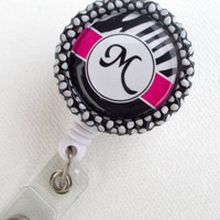 Personalized Initial Pink Zebra - Nurse Badge Holder - Teacher Badge Reel - Name Tag Badge - Nursing Badge - Personalized Badge - Thumbnail 4