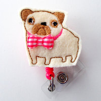 Pug with Bow - Cute Badge Holder - Nurses Badge Holder - Felt Badge Holder - Nursing Badge Holder - Cute Badge Reel - RN Badge Reel - Thumbnail 2