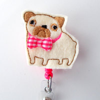 Pug with Bow - Cute Badge Holder - Nurses Badge Holder - Felt Badge Holder - Nursing Badge Holder - Cute Badge Reel - RN Badge Reel - Thumbnail 4