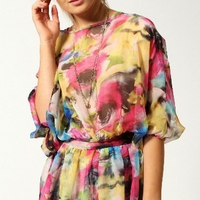 Rainbow Colors Tight Waist Dress - Thumbnail 3