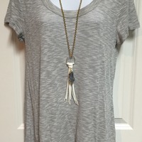 Grey Cutout Shoulder Top - Thumbnail 1