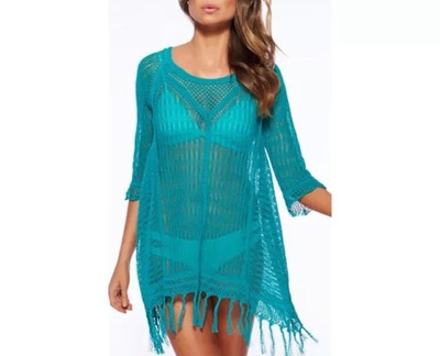 Sky Blue Classy fringe Crochet Bikini Cover Up
