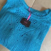 Sky Blue Classy fringe Crochet Bikini Cover Up - Thumbnail 1