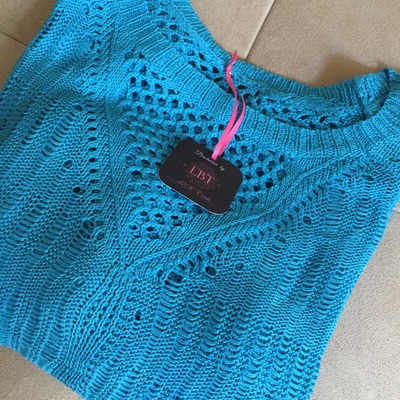 Sky blue classy fringe crochet bikini cover up