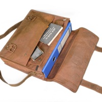 Real Goat Leather Messenger Laptop Bag Tan Vintage - Thumbnail 1