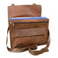 Real Goat Leather Messenger Laptop Bag Tan Vintage - Thumbnail 2