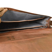 Real Goat Leather Messenger Laptop Bag Tan Vintage - Thumbnail 4