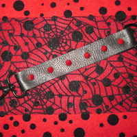 Black Leather Bracelet with Red Spikes - Thumbnail 1