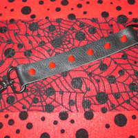 Black Leather Bracelet with Red Spikes - Thumbnail 2