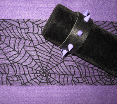 Black Leather Bracelet with Lavender Spikes