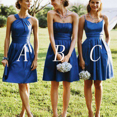 Short bridesmaid dress, royal blue bridesmaid dress, sleeveless bridesmaid dress, knee-length bridesmaid dress, cheap bridesmaid dress,bds00016